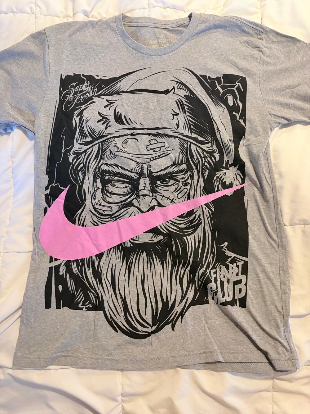 SuperFresh x Nike Silent Night Fight Club Santa Graphic T-Shirt Gray Men’s M